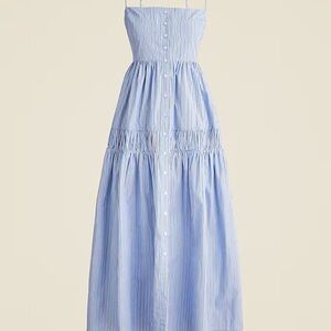 J. Crew A Line Midi Dress Striped Cotton Poplin Tiered Square Neck US 10